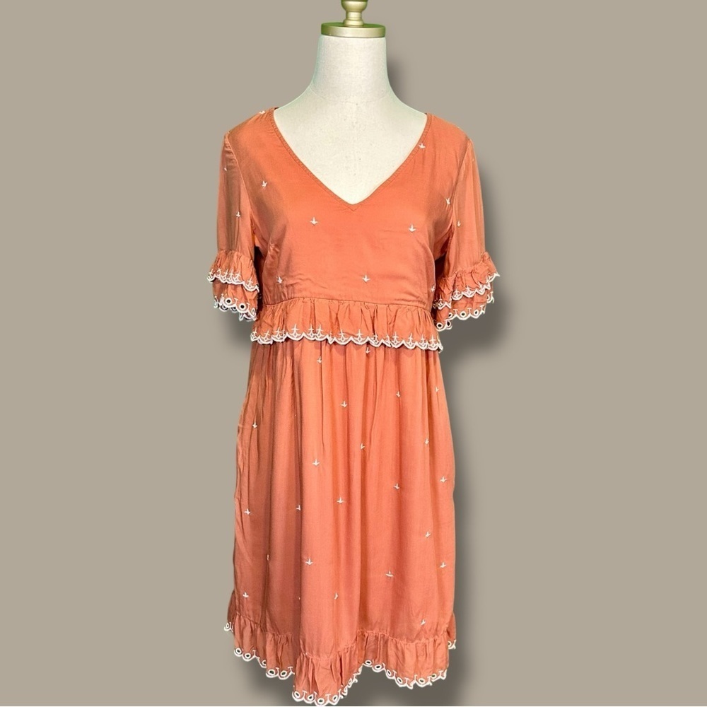 Anthropologie ‘Samia’ Embroidered Ruffle Tunic Dress Size 4